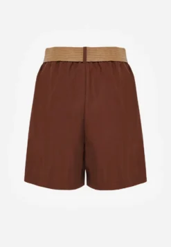 Brązowe Szorty Casual z Wiskozą High Waist Ozdobione Paskiem z Plecionki Kailee