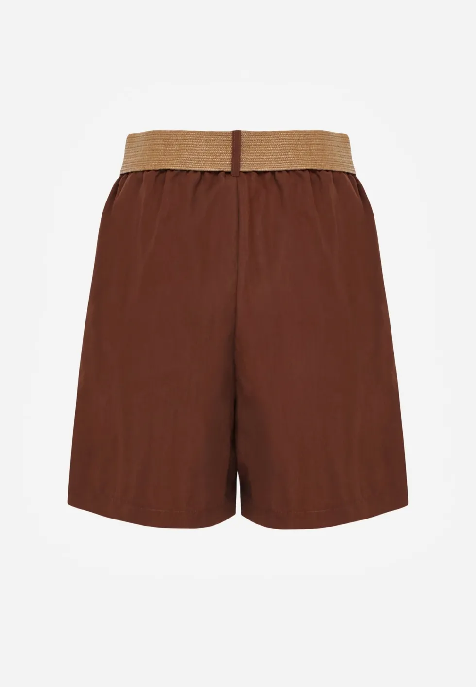 Brązowe Szorty Casual z Wiskozą High Waist Ozdobione Paskiem z Plecionki Kailee