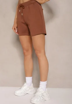Brązowe Szorty High Waist przed Kolano Saxonia