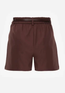 Brązowe Szorty High Waist w Eleganckim Stylu z Cienkim Paskiem ze Sprzączką Rissarie
