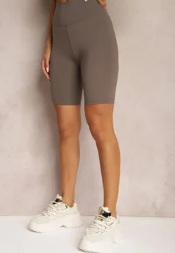 Brązowe Szorty Kolarki High Waist z Gumką w Talii Xelfea