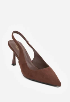Brązowe Szpilki Slingback na Klepsydrowym Obcasie Vedera