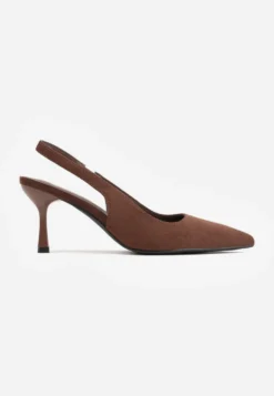 Brązowe Szpilki Slingback na Klepsydrowym Obcasie Vedera