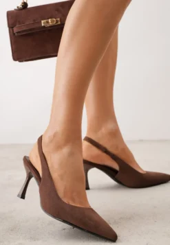 Brązowe Szpilki Slingback na Klepsydrowym Obcasie Vedera