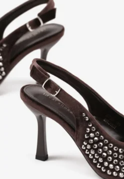 Brązowe Szpilki Slingback Ozdobione Cyrkoniami Benikke