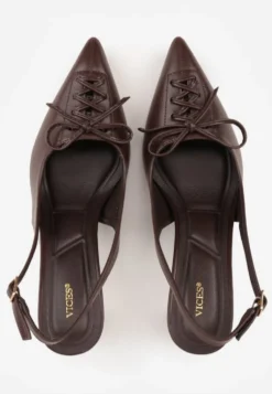 Brązowe Szpilki Slingback VICES Zdobione Gorsetowym Wiązaniem z Kokardą Azimuna