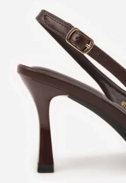 Brązowe Szpilki Slingback VICES Zdobione Gorsetowym Wiązaniem z Kokardą Azimuna