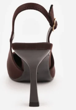 Brązowe Szpilki Slingback z Ozdobną Prostokątną Klamerką Vitanis