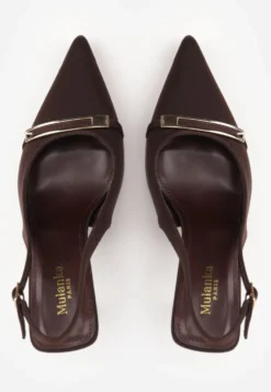 Brązowe Szpilki Slingback z Ozdobną Prostokątną Klamerką Vitanis