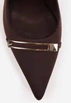 Brązowe Szpilki Slingback z Ozdobną Prostokątną Klamerką Vitanis