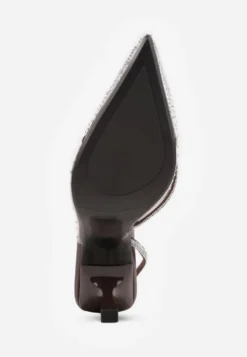 Brązowe Szpilki Slingback z Transparentną Cholewką i Cyrkoniami Liaceran