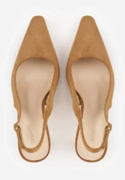 Brązowe Szpilki VICES Slingback Ozdobione Cyrkoniami na Obcasie Laodele