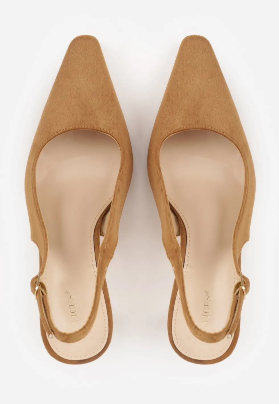 Brązowe Szpilki VICES Slingback Ozdobione Cyrkoniami na Obcasie Laodele