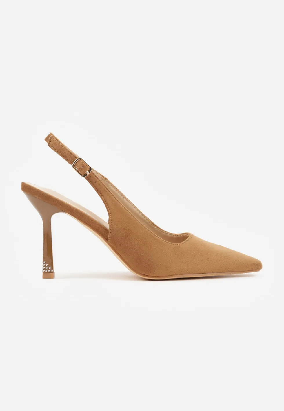 Brązowe Szpilki VICES Slingback Ozdobione Cyrkoniami na Obcasie Laodele