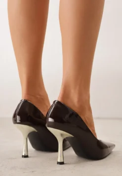 Brązowe Szpilki VICES z Lakierowanym Połyskiem i Wkładką ze Skóry Naturalnej Sheilure