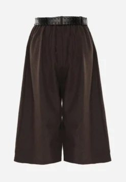 Brązowe Wiskozowo-Bawełniane Spodnie Casual Culottes z Paskiem z Klamerką Jumorla