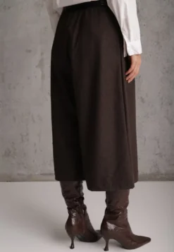 Brązowe Wiskozowo-Bawełniane Spodnie Casual Culottes z Paskiem z Klamerką Jumorla