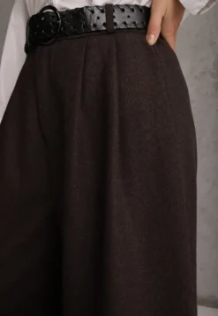 Brązowe Wiskozowo-Bawełniane Spodnie Casual Culottes z Paskiem z Klamerką Jumorla