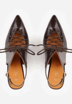 Brązowe Wiązane Szpilki Typu Slingback Angellta