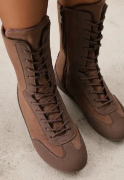 Brązowe Wysokie Sneakersy Typu Boxing Boots z Ocieplaną Wyściółką Tilpera
