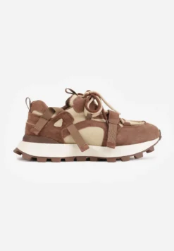 Brązowe Zamszowe Sneakersy Chunky na Platformie z Bieżnikiem ze Skórzaną Wkładką Favusa