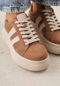 Brązowe Zamszowe Sneakersy Chunky na Platformie Teslara