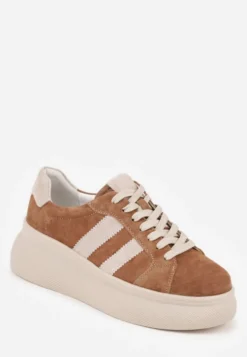 Brązowe Zamszowe Sneakersy Chunky na Platformie Teslara