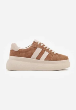 Brązowe Zamszowe Sneakersy Chunky na Platformie Teslara