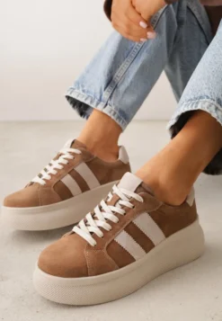 Brązowe Zamszowe Sneakersy Chunky na Platformie Teslara