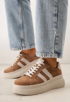 Brązowe Zamszowe Sneakersy Chunky na Platformie Teslara