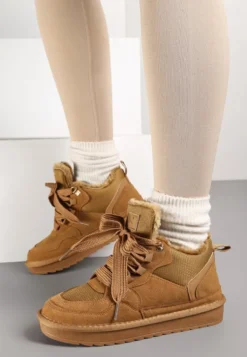 Brązowe Zimowe Sneakersy Vices Stylizowane na Śniegowce z Futerkiem Tennira