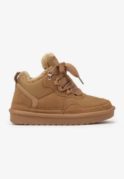 Brązowe Zimowe Sneakersy Vices Stylizowane na Śniegowce z Futerkiem Tennira