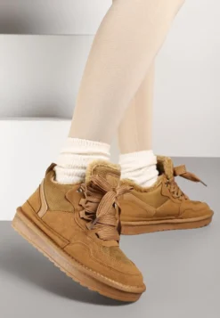 Brązowe Zimowe Sneakersy Vices Stylizowane na Śniegowce z Futerkiem Tennira