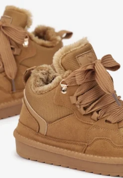 Brązowe Zimowe Sneakersy Vices Stylizowane na Śniegowce z Futerkiem Tennira