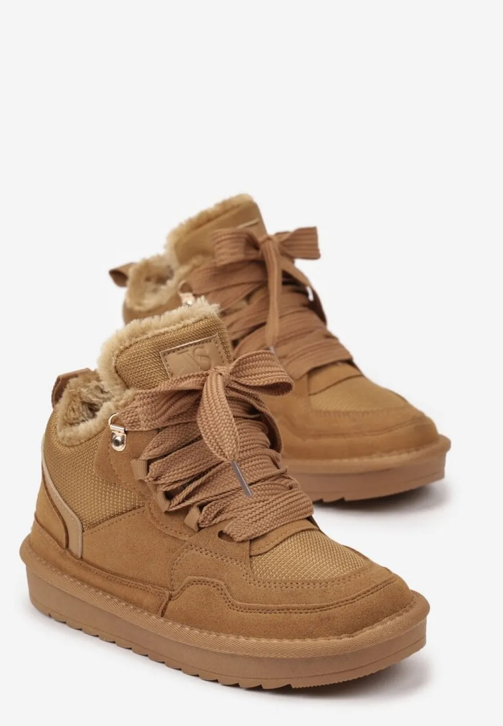 Brązowe Zimowe Sneakersy Vices Stylizowane na Śniegowce z Futerkiem Tennira