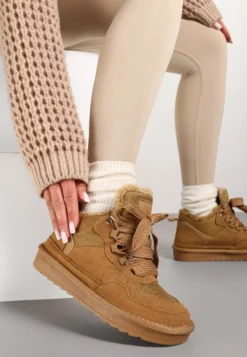 Brązowe Zimowe Sneakersy Vices Stylizowane na Śniegowce z Futerkiem Tennira