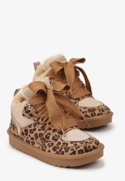 Brązowe Zimowe Sneakersy Vices Stylizowane na Śniegowce z Futerkiem i Wzorem w Panterkę Tennira