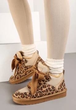 Brązowe Zimowe Sneakersy Vices Stylizowane na Śniegowce z Futerkiem i Wzorem w Panterkę Tennira