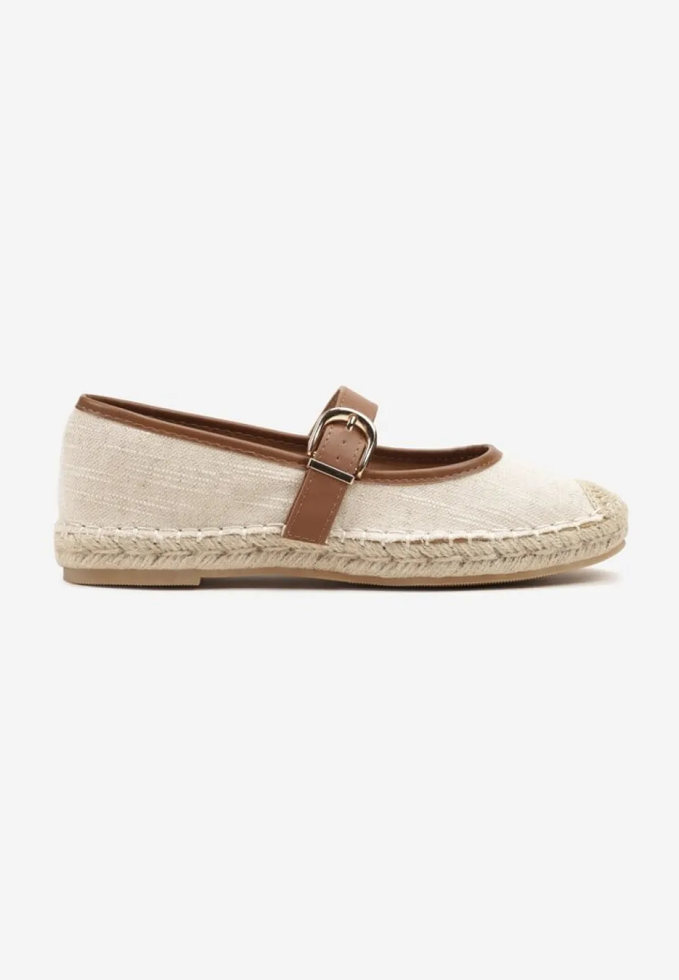 Brązowo-Beżowe Espadryle na Podeszwie z Plecionki z Paskiem ze Sprzączką Ridimiria