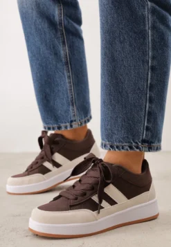 Brązowo-Beżowe Sneakersy Basic z Paskami na Boku Adila