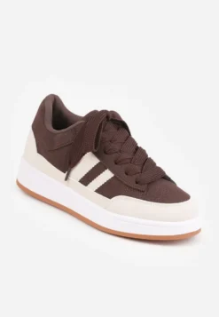 Brązowo-Beżowe Sneakersy Basic z Paskami na Boku Adila