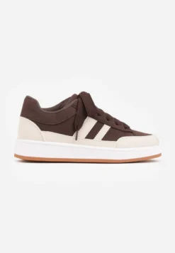 Brązowo-Beżowe Sneakersy Basic z Paskami na Boku Adila