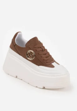 Brązowo-Białe Chunky Sneakersy Vices na Platformie z Okrągłym Detalem Sedvira