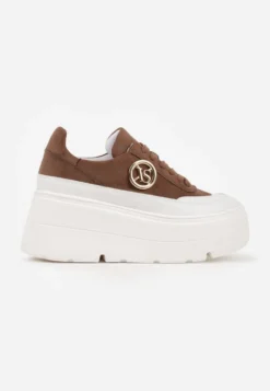 Brązowo-Białe Chunky Sneakersy Vices na Platformie z Okrągłym Detalem Sedvira