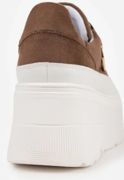 Brązowo-Białe Chunky Sneakersy Vices na Platformie z Okrągłym Detalem Sedvira
