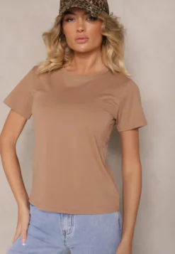 Brązowy Casualowy Bawełniany T-shirt Rivali