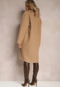 Brązowy Dwurzędowy Płaszcz Oversize z Wełną Spolete