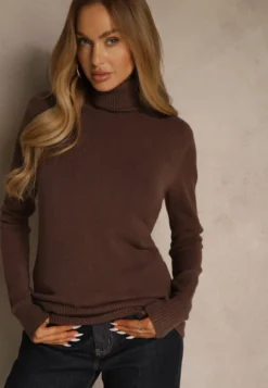 Brązowy Golf Sweter o Dopasowanym Kroju z Kaszmirem Zairith