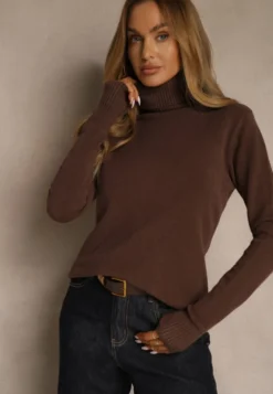 Brązowy Golf Sweter o Dopasowanym Kroju z Kaszmirem Zairith