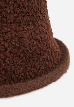 Brązowy Kapelusz Bucket Hat z Tkaniny Boucle Bejnia